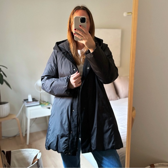 Eileen Fisher Jackets & Blazers - Eileen Fisher Goose Down Mid Length Puffer Coat Jacket Black Size M Winter Hood